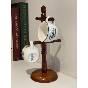 Vintage Wooden Mug Tree Stand Cottage Core